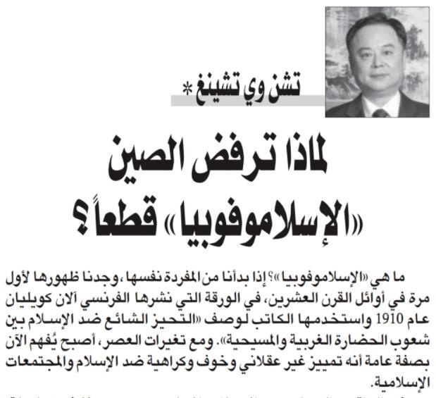 陈伟庆大使署名文章《中国为什么坚定反对“伊斯兰恐惧症”》